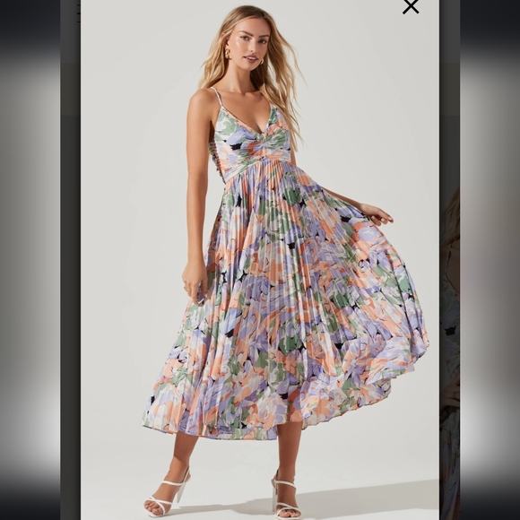 NWT ASTR the Label Blythe Floral Plisse Midi Dress | Coral Multi | Size M - Picture 3 of 8